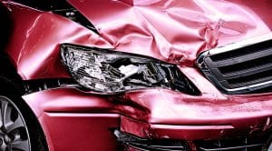 Front of a vehicle damaged in a wreck