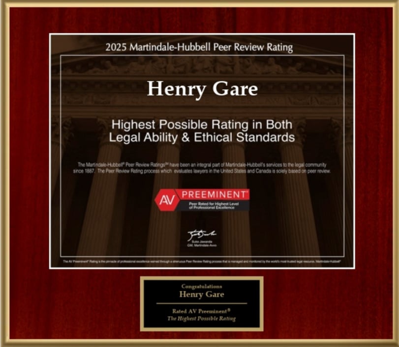 Henry Gare's Martindale-Hubbell AV Preeminent® rating